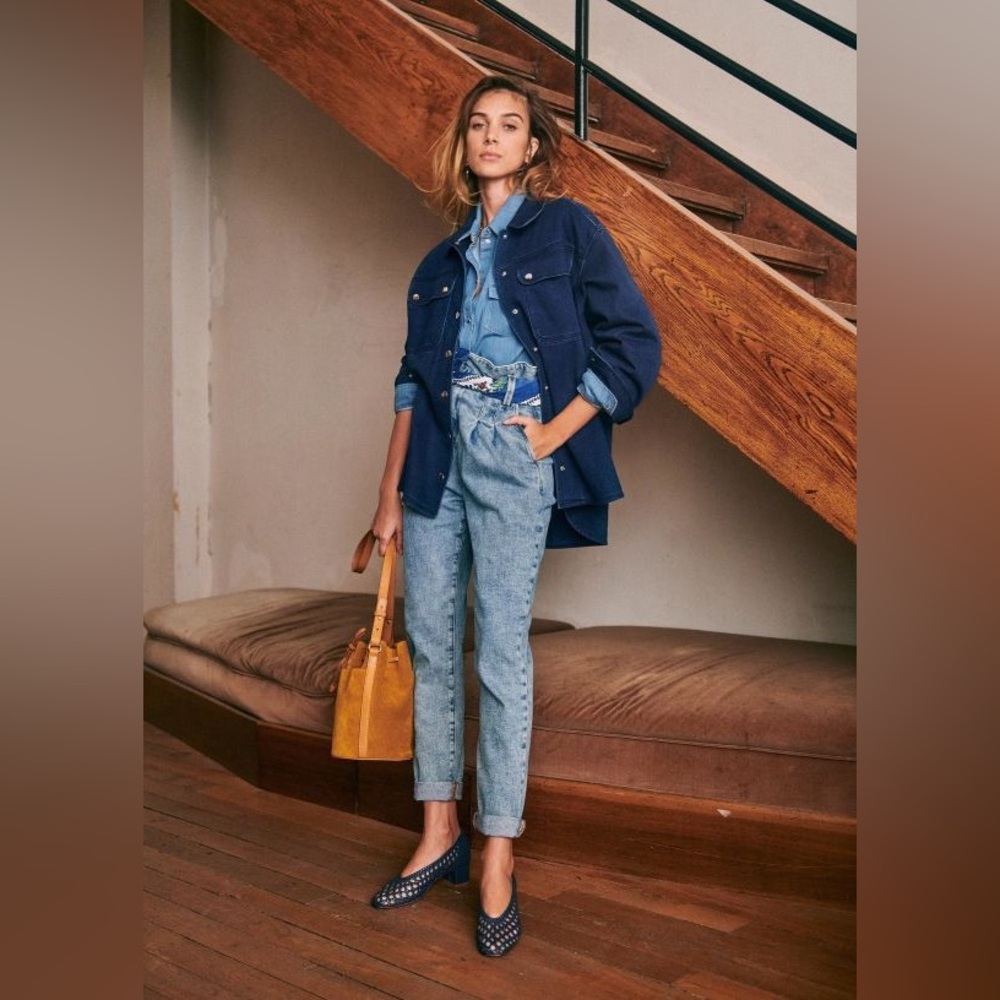 Sezane Austin Trouser Rise Jeans in Light Blue Denim